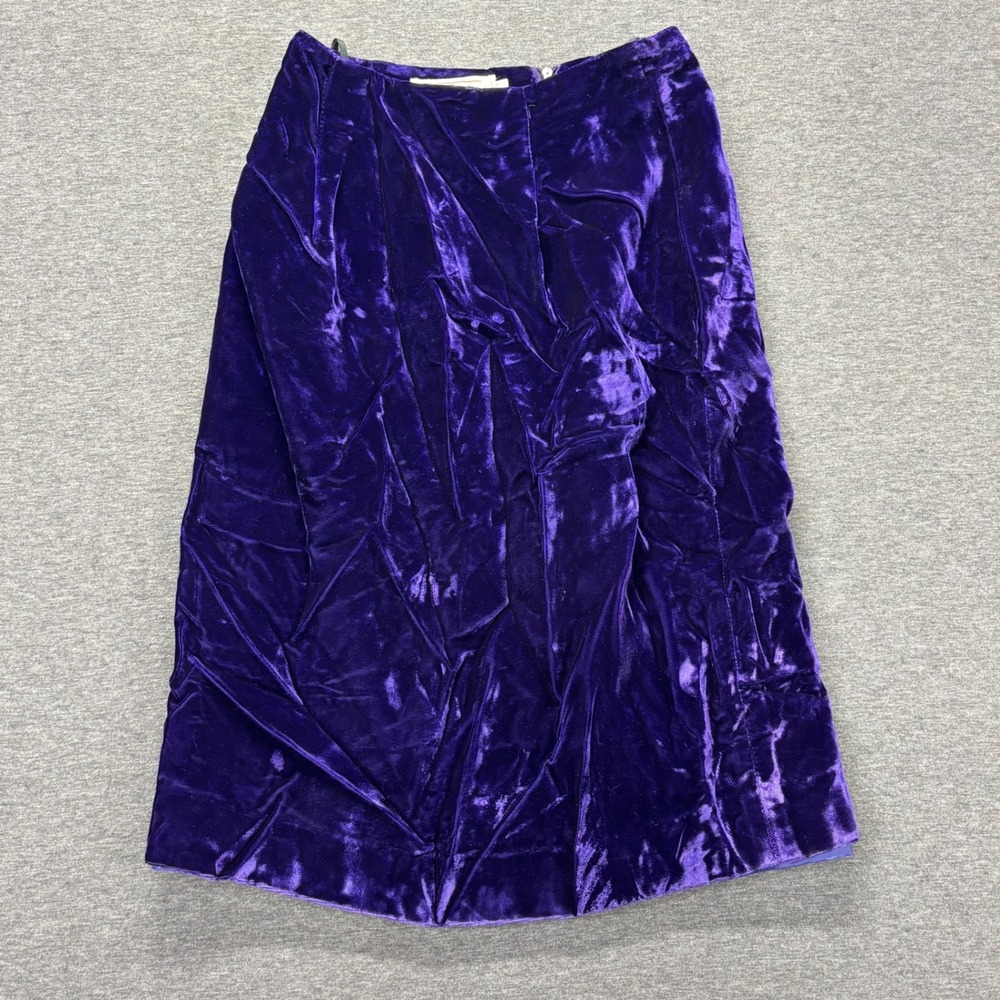 Talbots Skirt Womens 2P Purple Velvet Petite Collection Lined Back Vent Midi